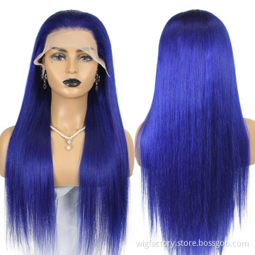 150% 180% Density Natural Hair Wig Pre Pluck,Glueless Long Human Hair Lace Front Wigs,Bule Color Natural Virgin Hair  Black W